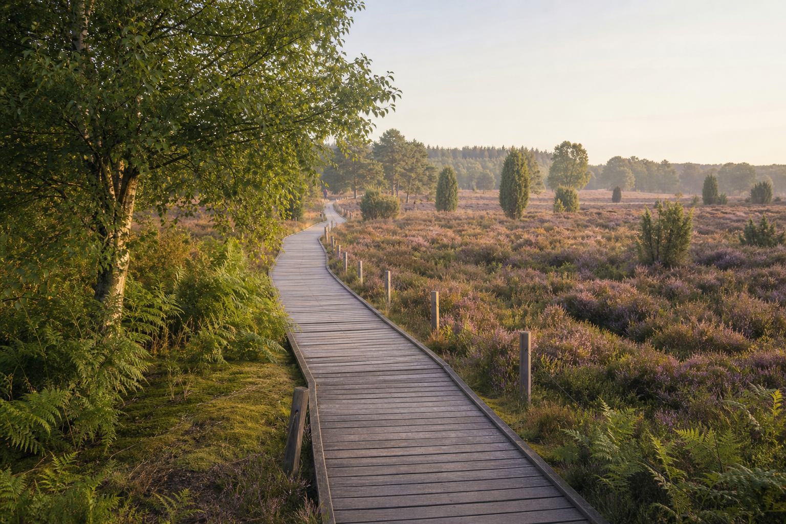Holzsteg durch Heide und Moor in der Lüneburger Heide